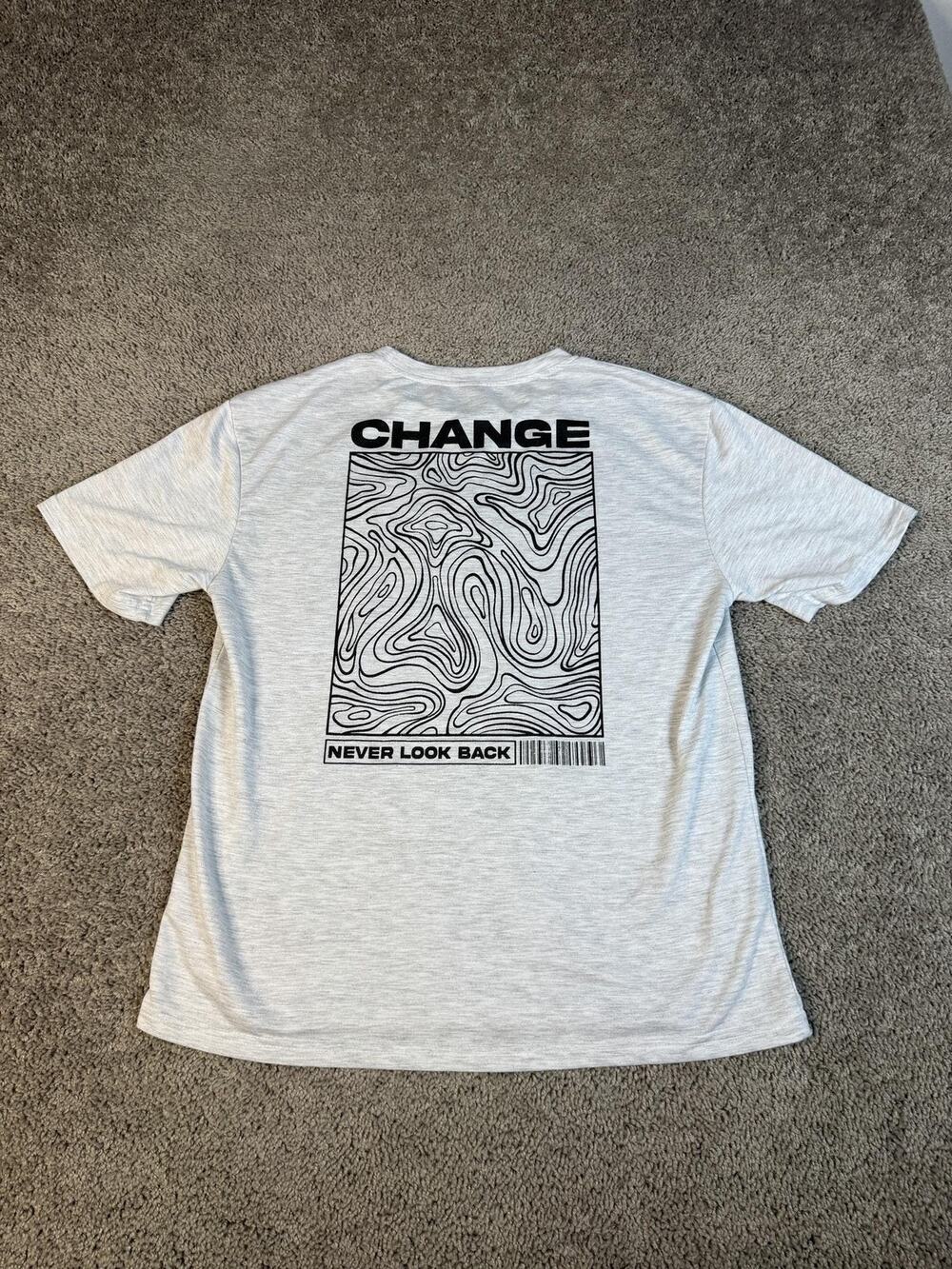 Change Shirt Mens L Gray Never Look Back Graphic Crew Neck Polyester Lightweight